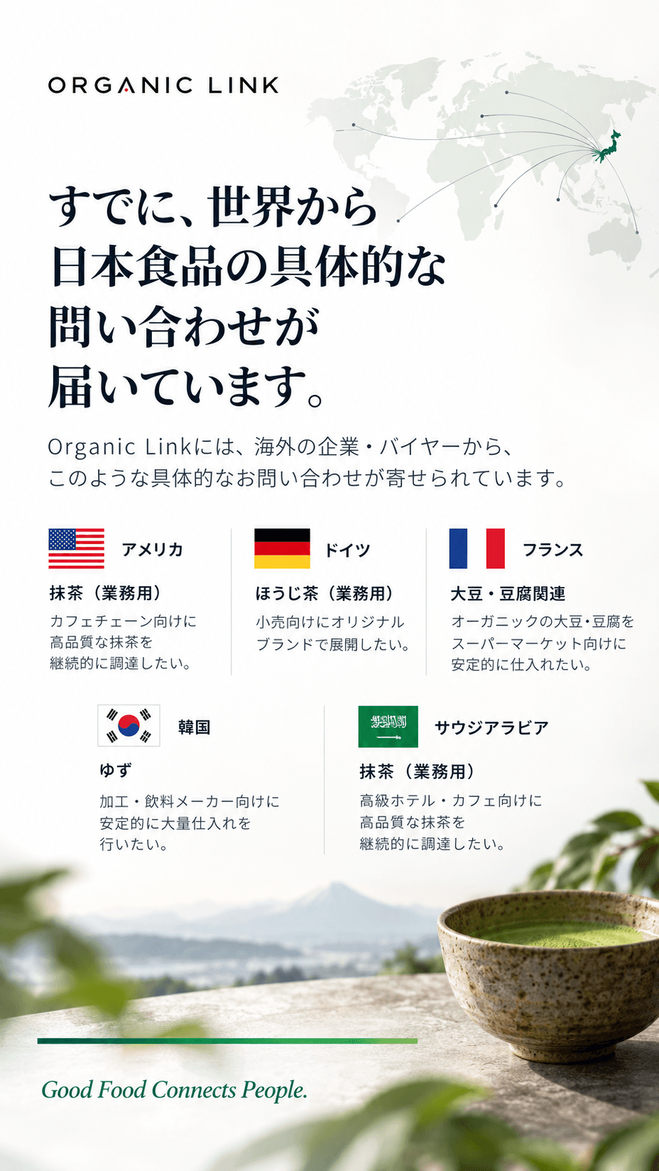 世界から日本食品の具体的な問い合わせが届いています。