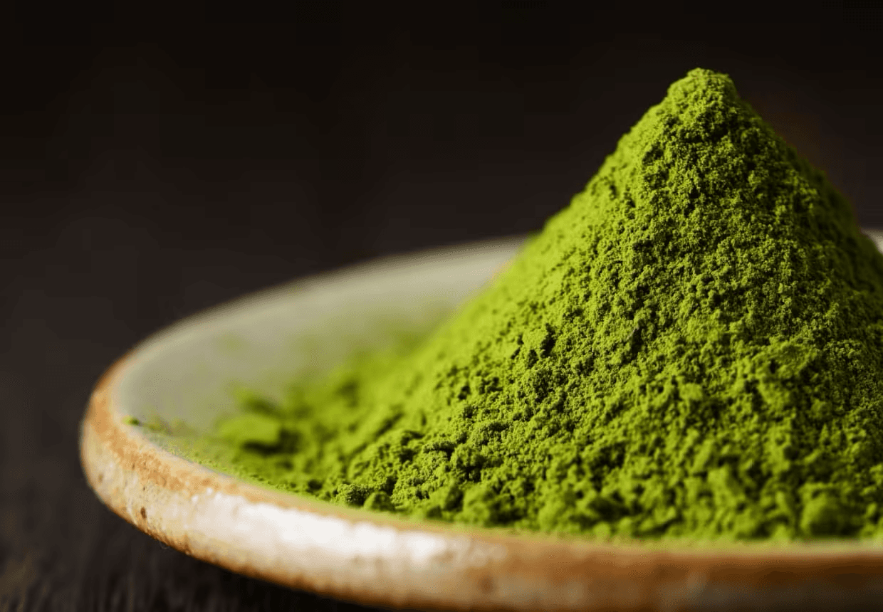 Whisked matcha in a ceramic bowl